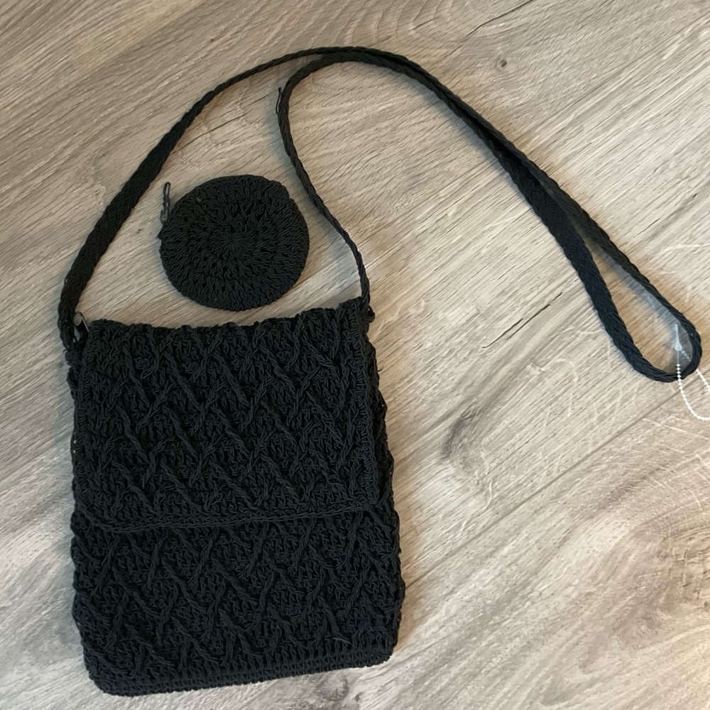 Hillary & Hanson Black Crochet Shoulder Bag